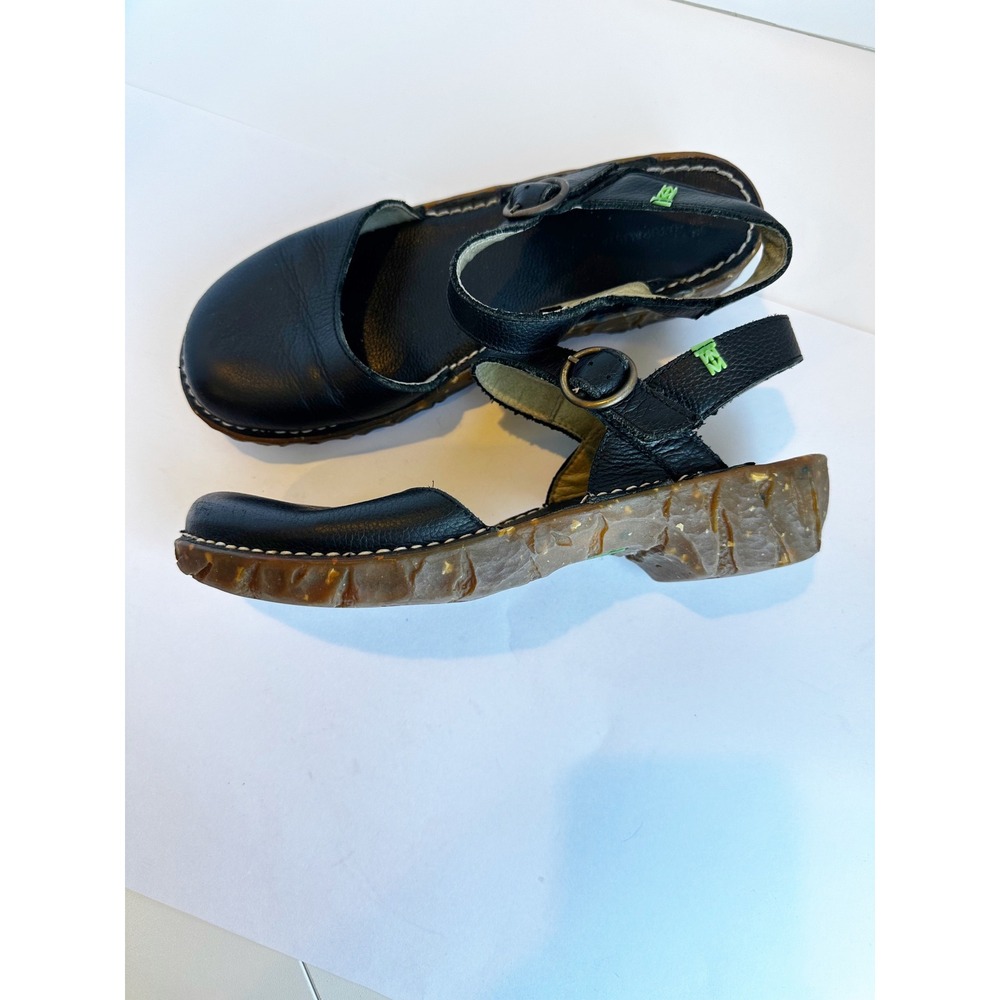 El Naturalista Women's Black Leather Mary Jane Clogs Rubber Sole EU 39 178
